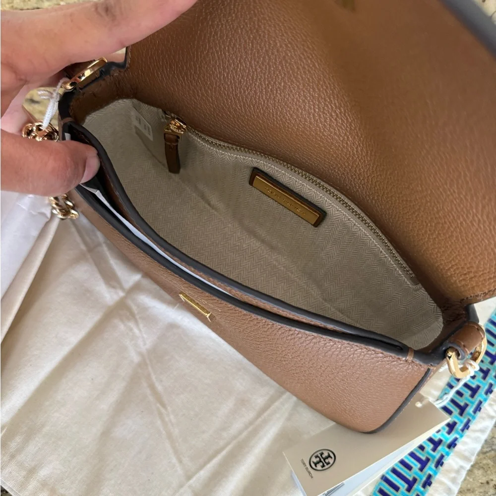 Tory Burch BRITTEN CONVERTIBLE CROSSBODY Leather Shoulder in moose color